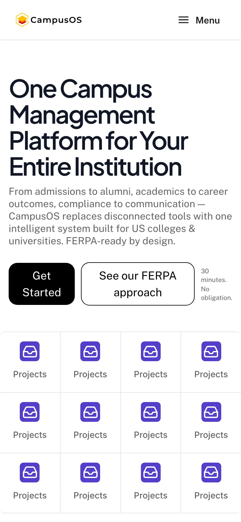 CampusOS website on a phone