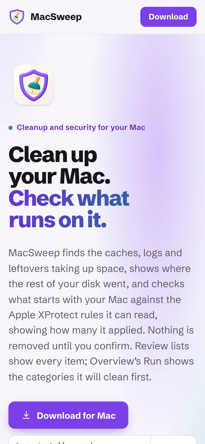 MacSweep website on a phone
