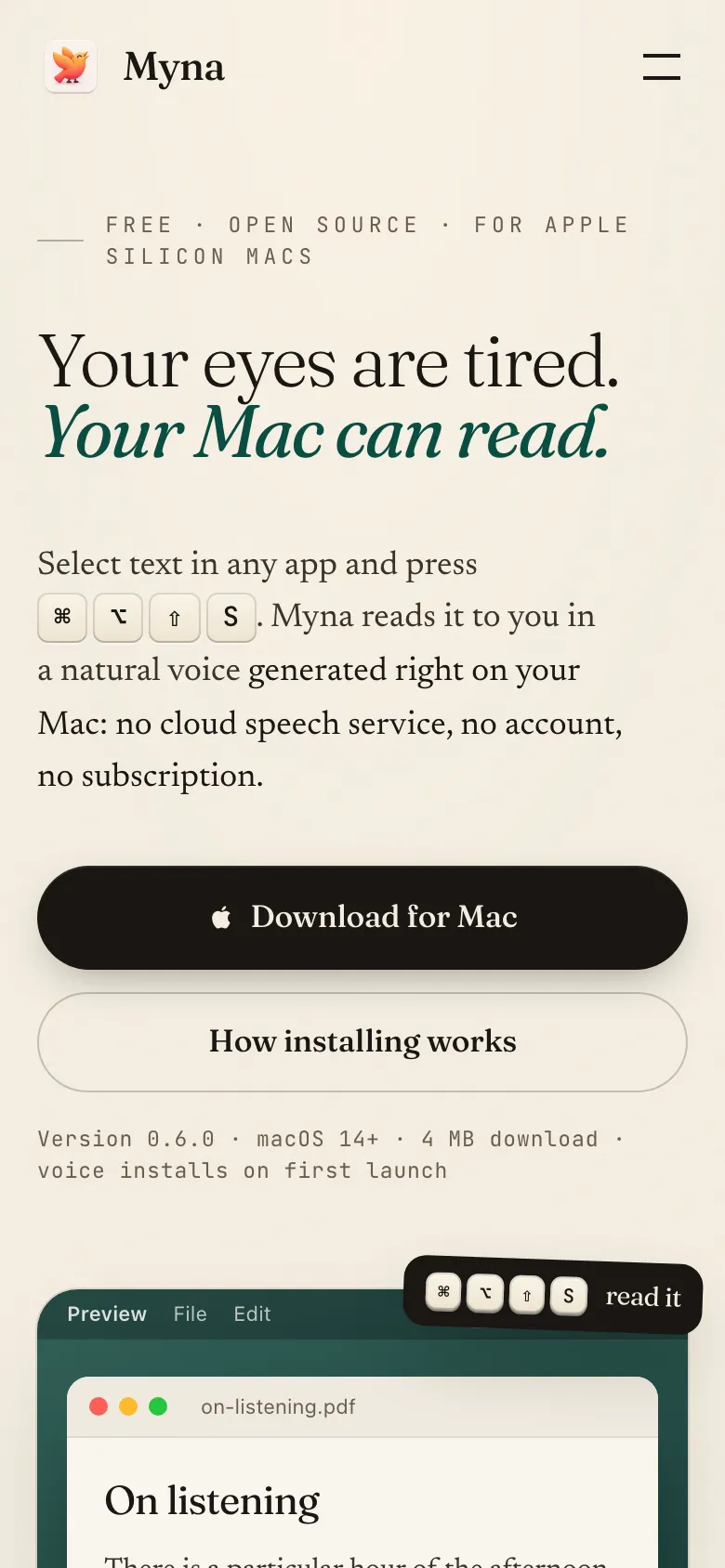 Myna: A quiet voice for your Mac.