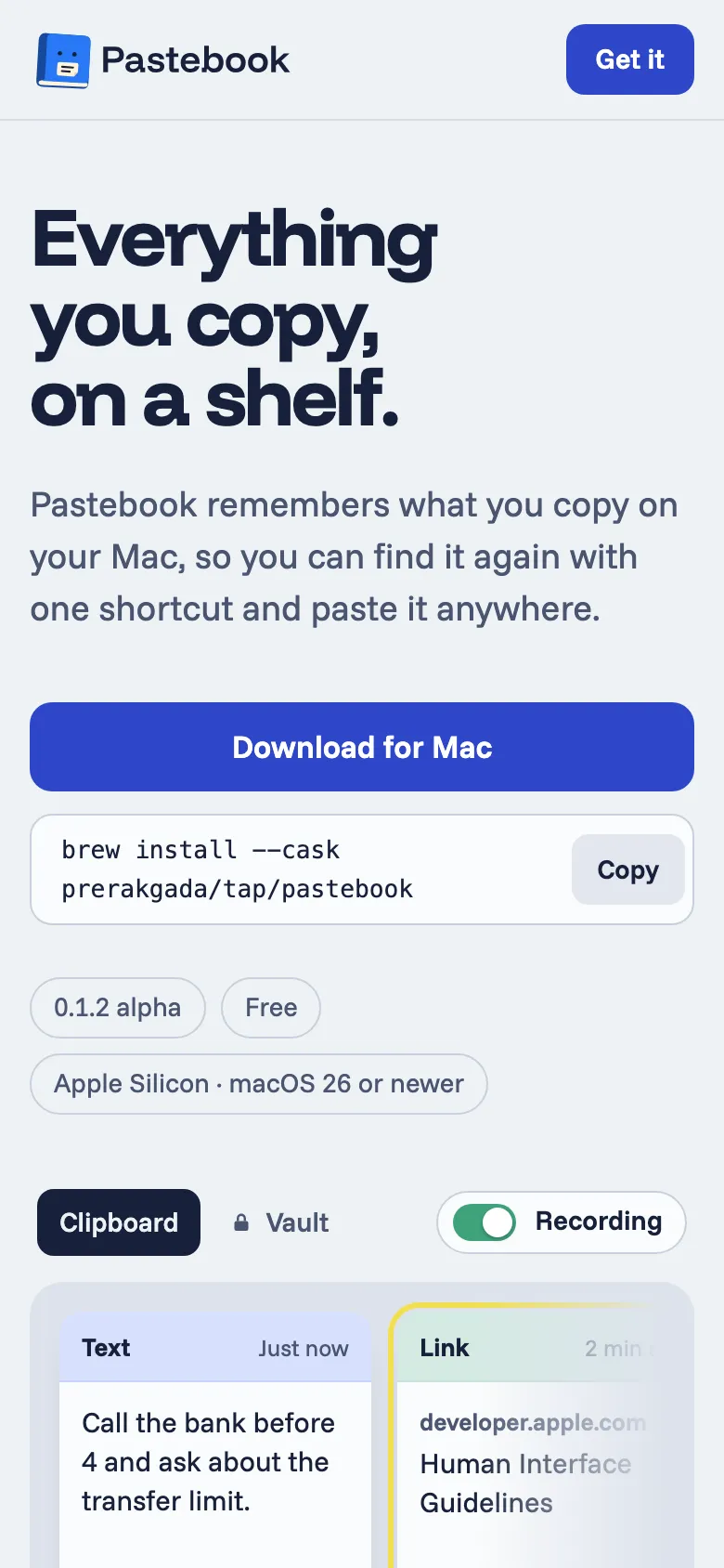 Pastebook website on a phone